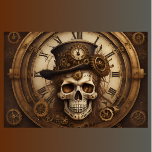 Skull Steampunk with clock tissue paper v5