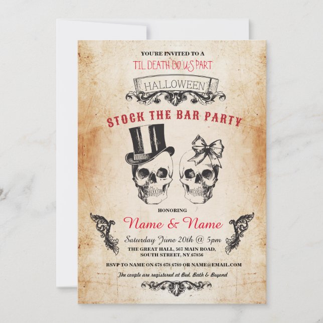 Skull Stock The Bar Party Halloween Gothic Invite (Front)