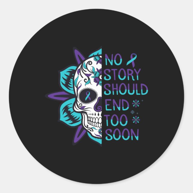 Skull Suicide Awareness Mental Health  Classic Round Sticker (Front)