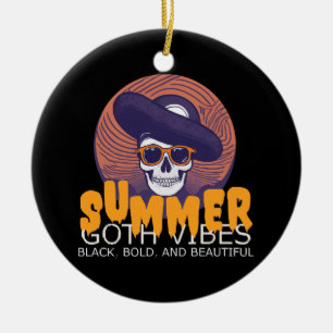 skull summer hat ceramic ornament
