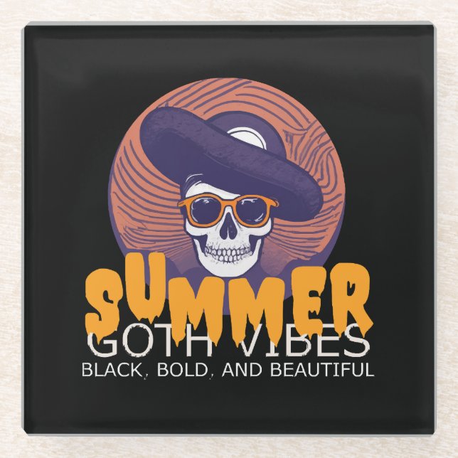 skull summer hat glass coaster (Front)