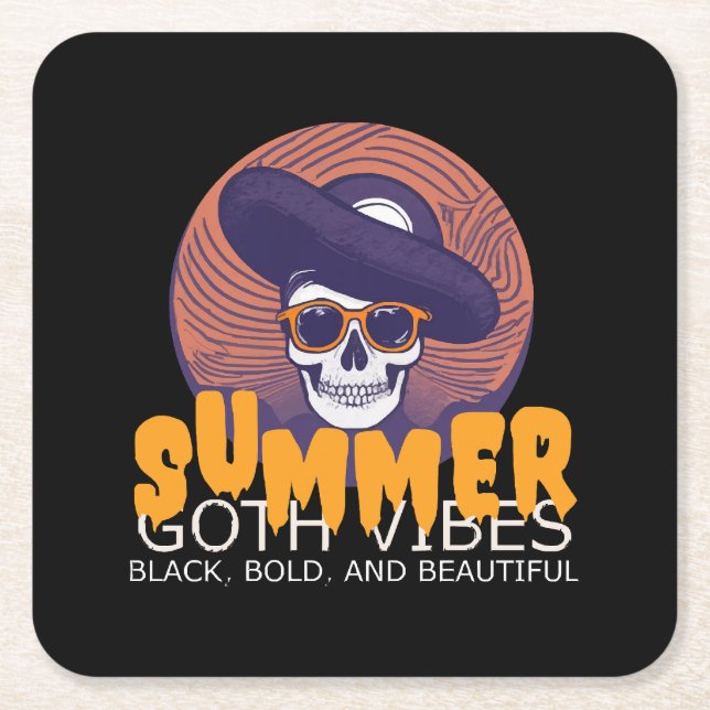 skull summer hat square paper coaster (Front)