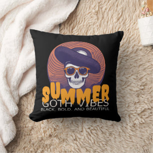 skull summer hat throw pillow