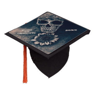 Skull Sunflower Vintage Cyanotype Gothic Graduation Cap Topper