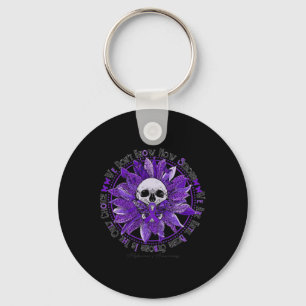 Skull Sunflower Warrior Purple Ribbon Alzheimer Aw Keychain