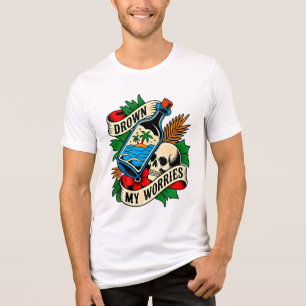 Skull & Sunset Tropical Tattoo Unique Gift Idea Tri-Blend Shirt