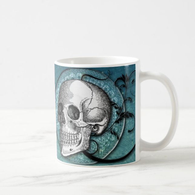 Skull & Swirls Teal Coffee Mug (Right)