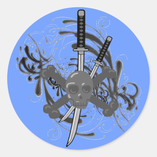Skull Swords Classic Round Sticker (Front)
