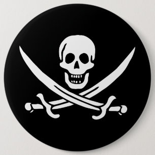 Skull & Swords Pirate flag of Calico Jack 6 Inch Round Button