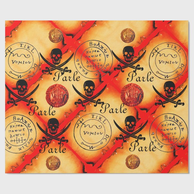 SKULL,SWORDS ,PIRATES TREASURE MAP PARCHMENT Parle Wrapping Paper (Flat)
