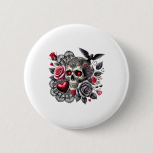 Skull Tattoo Crow Hearts Gothic Valentines Occult 2 Inch Round Button