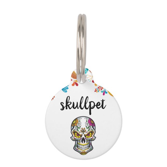 Skull Tattoo Floral Gothic Pet Tag (Front)