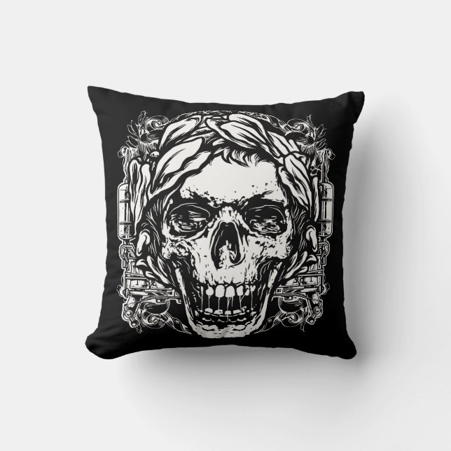 Skull Tattoo Illustration Throw Pillow (Front)