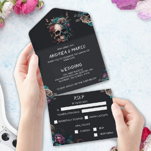 Skull Tattoo Rock and Roll Gothic Wedding All In One Invitation