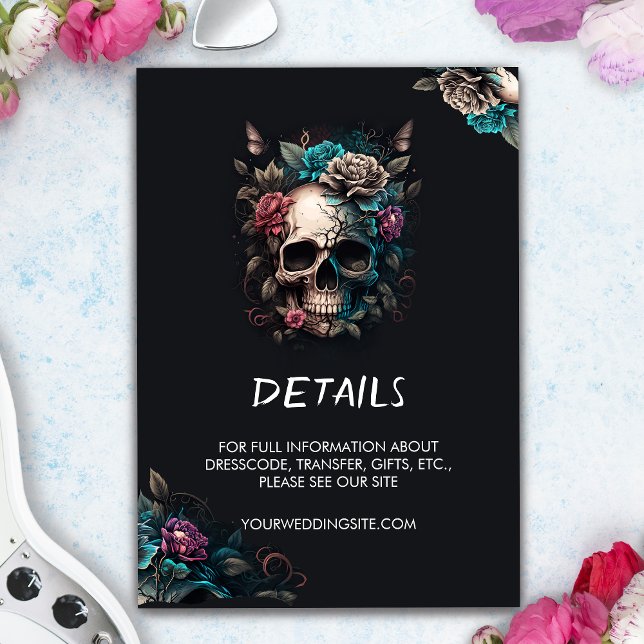 Skull Tattoo Rock and Roll Gothic Wedding Enclosure Card (Skull Wedding Invitation With Enclosure Card)