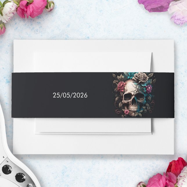 Skull Tattoo Rock and Roll Gothic Wedding Invitation Belly Band (Skull Tattoo Rock and Roll Gothic Wedding Belly Band)