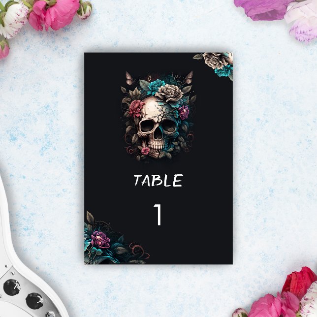Skull Tattoo Rock and Roll Gothic Wedding Table Number (Skull Tattoo Rock and Roll Gothic Wedding Table Number)