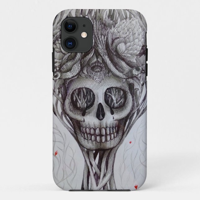 skull tattoo style iPhone tree roots head art Case-Mate iPhone Case (Back)