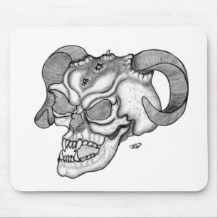 Skull Teufelschädel schwarz weiß Zeichnung Mouse Pad