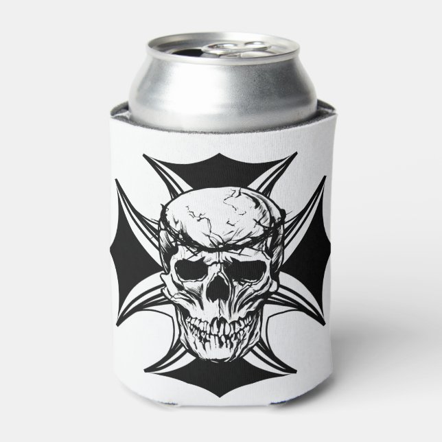  Skull thorn crown cross goth biker art Can Cooler (Can Front)