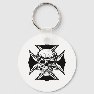Skull thorn crown cross goth biker art Keychain