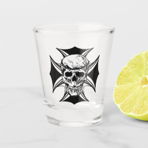  Skull thorn crown cross goth biker art Shot Glass
