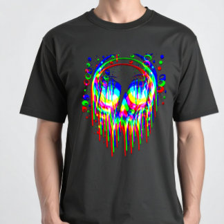 Skull Trippy Illusion – Psychedelic RGB Glitchcore T-Shirt