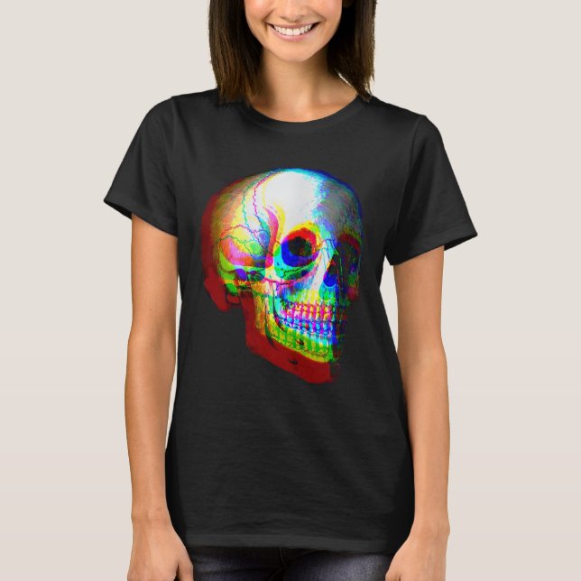 Skull Trippy Vaporwave Halloween Techno Rave Edm M T-Shirt (Front)