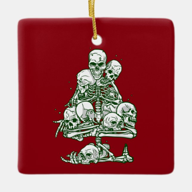 skull ugly christmas tree skeleton gothic ceramic ornament (Front)