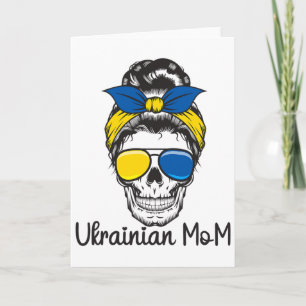 Skull Ukrainian Girl Ukraine Messy Bun Women Ukrai Card