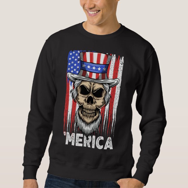 Skull Uncle Sam 4th Of July Usa Flag Merica Indepe Sweatshirt (Front)