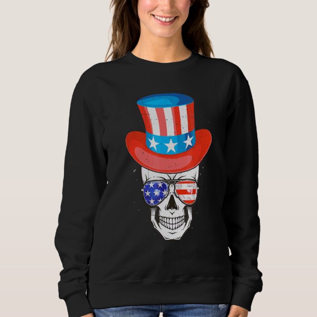Skull Uncle Sam American Independence Day Flag Sun Sweatshirt (Front)