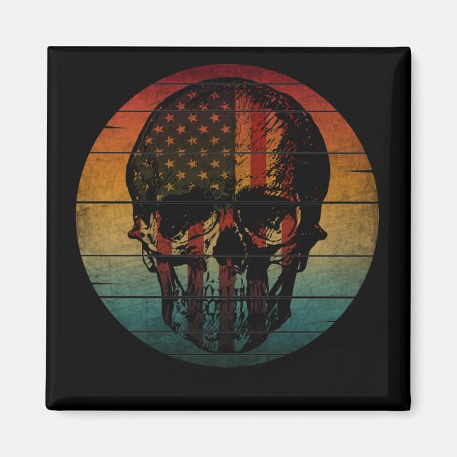 SKULL VINTAGE AMERICAN FLAG GIFT MAGNET (Front)