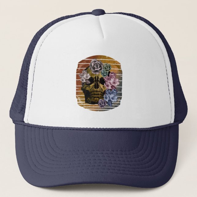 SKULL VINTAGE FLORAL  TRUCKER HAT (Front)