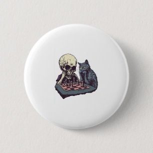 Skull vs Cat � Funny Chess Battle 2 Inch Round Button