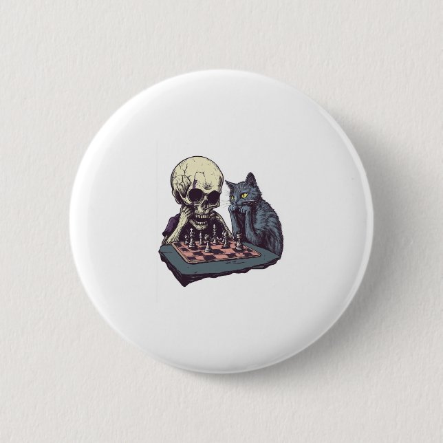Skull vs Cat � Funny Chess Battle 2 Inch Round Button (Front)