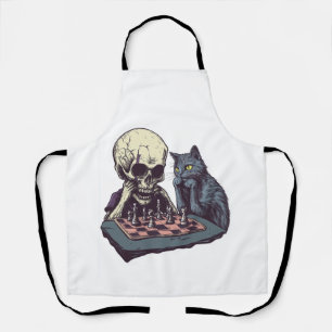 Skull vs Cat � Funny Chess Battle Apron