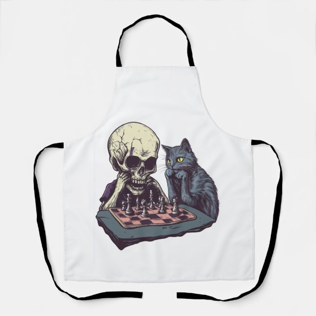Skull vs Cat � Funny Chess Battle Apron (Front)
