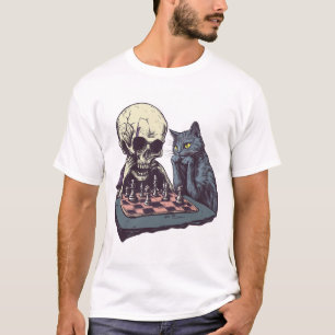 Skull vs Cat � Funny Chess Battle T-Shirt