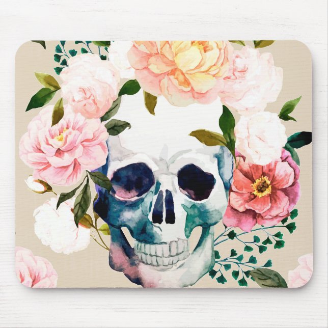 Skull w/ Flowers, Pastels Mouse Pad (Front)