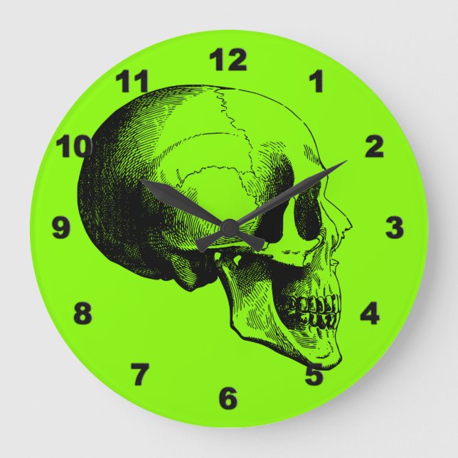 Skull Wall Clock,Green Large Clock (Front)