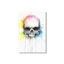 Skull Watercolor Painting Colourful Canvas Print