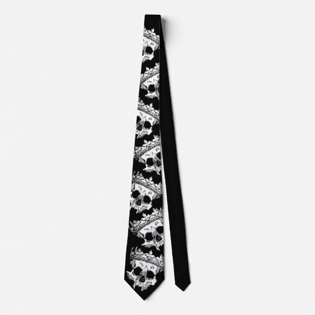 Skull Wearing Crown Gothic Drawing Black Tie (Front)