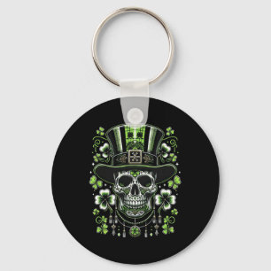 Skull Wearing Hat St Patricks Irish Men Women St. Keychain