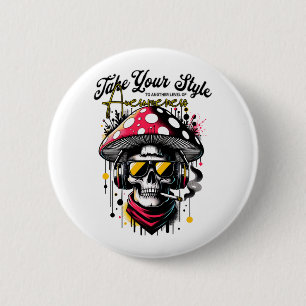 skull wearing mushroom hat 2 inch round button