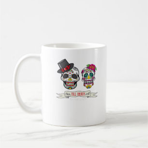 Skull Wedding Bride and Groom Till Death Print Coffee Mug