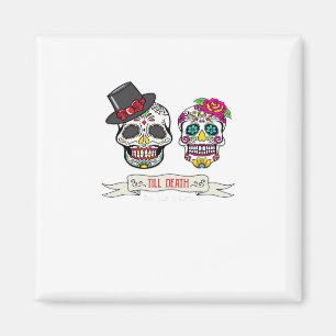 Skull Wedding Bride and Groom Till Death Print Magnet