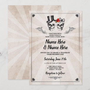 Skull Wedding Halloween Gothic Cream Invite