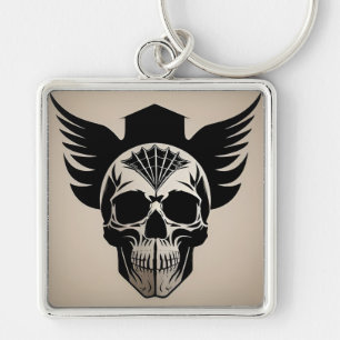 Skull Wings Geometric Gothic Style For Bikers Gift Keychain
