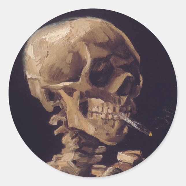 Skull with a Burning Cigarette - Vincent Van Gogh Classic Round Sticker (Front)